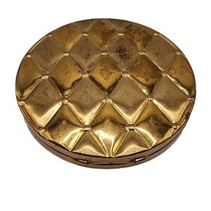 Vintage Compacts By Ritz Gold Tone Quilted Detail Circular Pressed Powder Tin